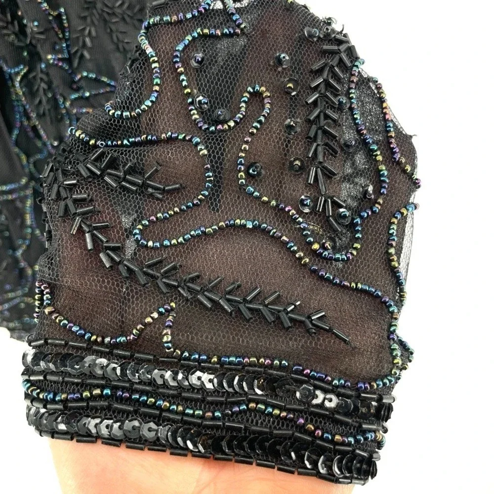 Vtg‎ Sheer Mesh Jacket M Beaded Sequins Whimsigoth Formal Glam Old Hollywood Art